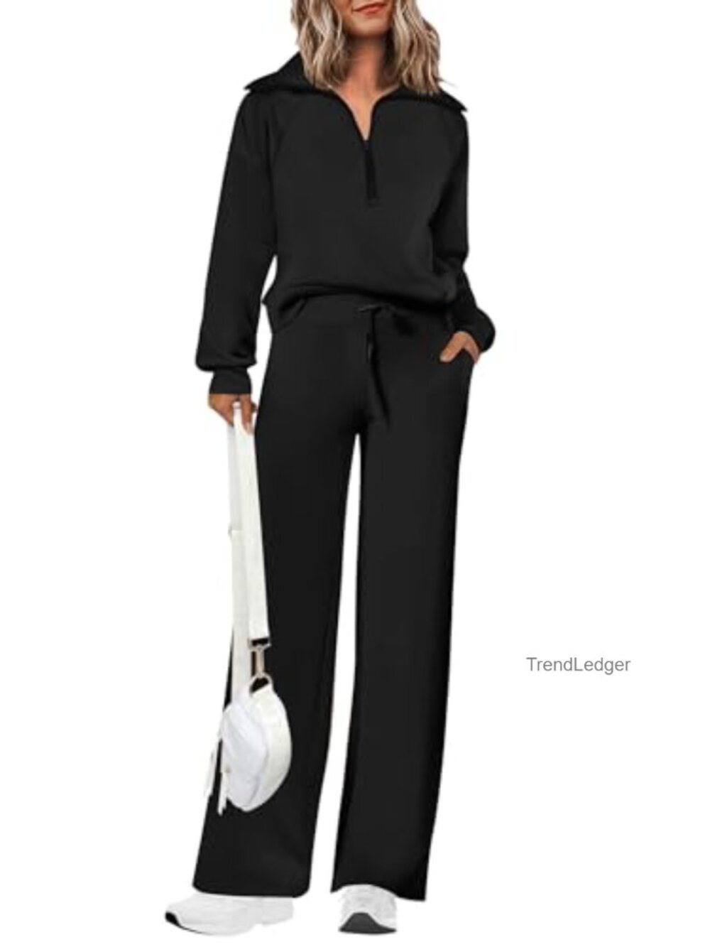 Women's 2 Piece Viscose Polyester Blend Lounge Set Half Zip Sweatshirt Palazzo
